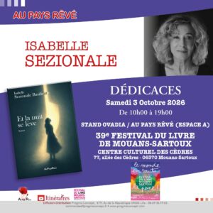 Affiche de dédicace d'Isabelle Sezionale Basilicato au Festival du Livre de Mouans-Sartoux 2026